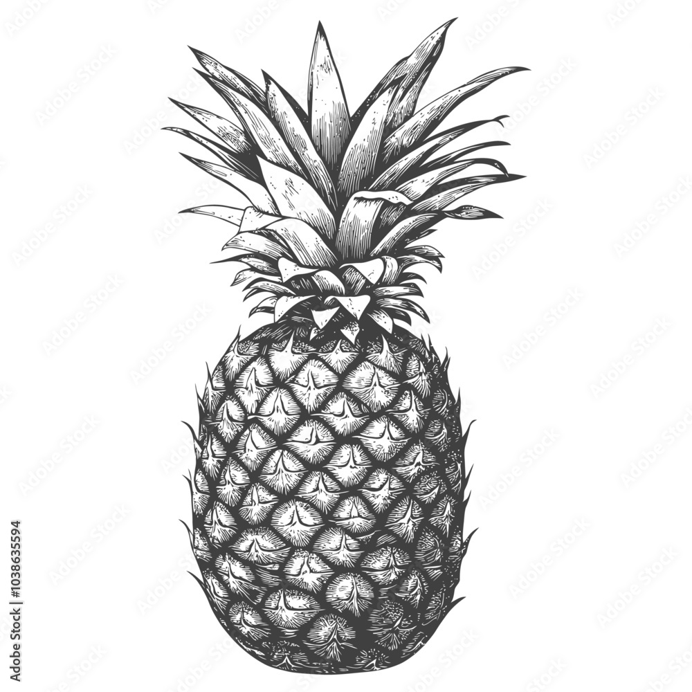 Obraz premium Hand drawn black and white illustration of a whole pineapple