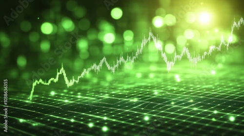 Green stock market graph showing growth on a grid background photo