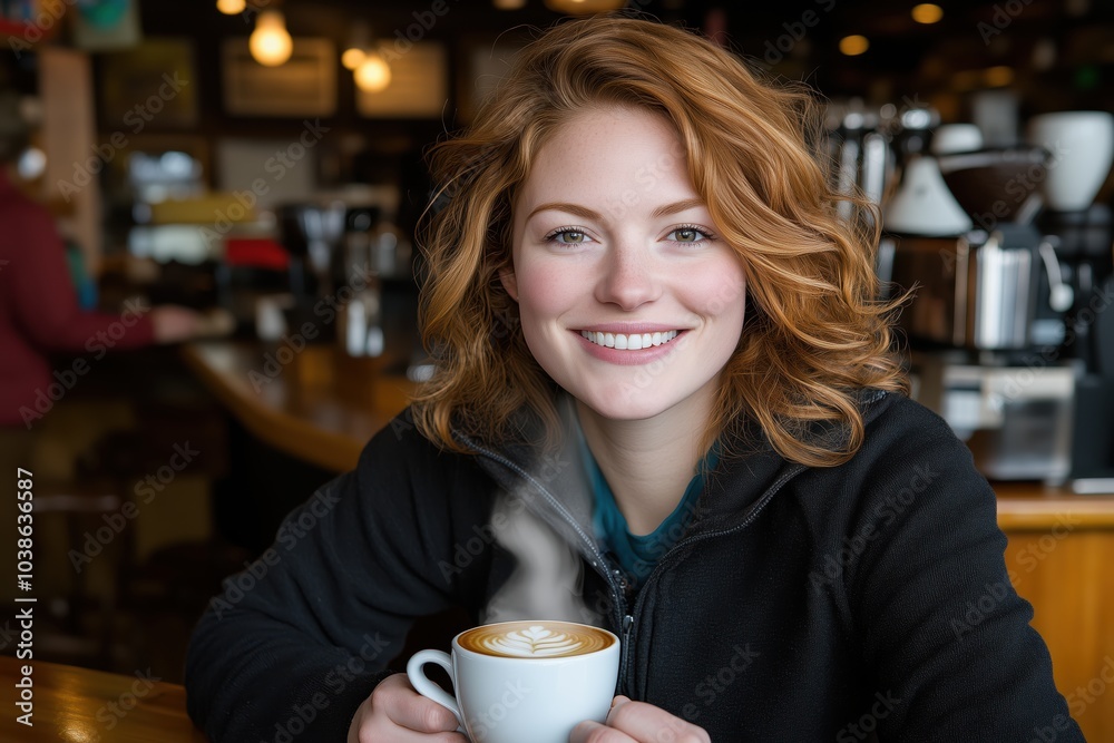 A cheerful barista serves coffee with a smile in a charming coffee shop. Generative AI A cheerful barista serves coffee with a smile in a charming coffee shop. Generative AI