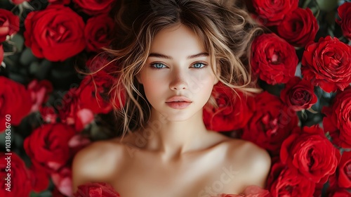 Beautiful Woman with Red Roses