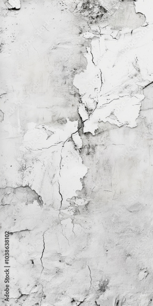 Fototapeta premium Close-up of a weathered white wall with cracks and peeling paint, perfect for backgrounds or design elements.