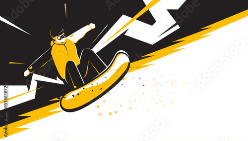 Vector illustration of snowboarder in action. Sports concept