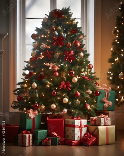 A Beautifully Decorated Christmas Tree Awaits Santa Claus.