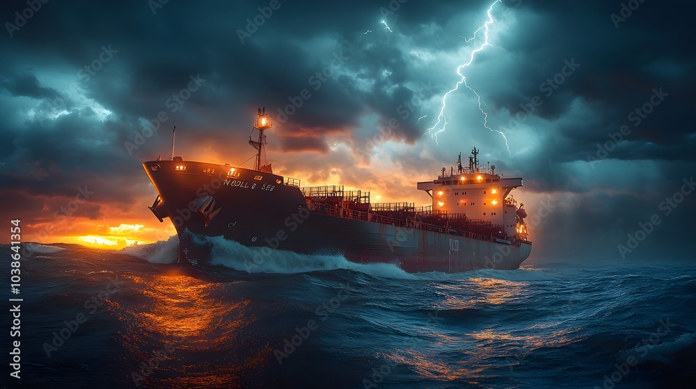 Cargo Ship Sailing Through a Dramatic Storm Cargo Ship Sailing Through a Dramatic Storm