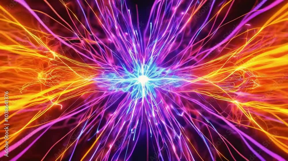 A vibrant abstract representation of energy and light radiating from a central point. A vibrant abstract representation of energy and light radiating from a central point.