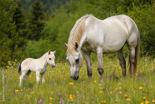 A Dappled Mare Watches Over Her Playful Foal