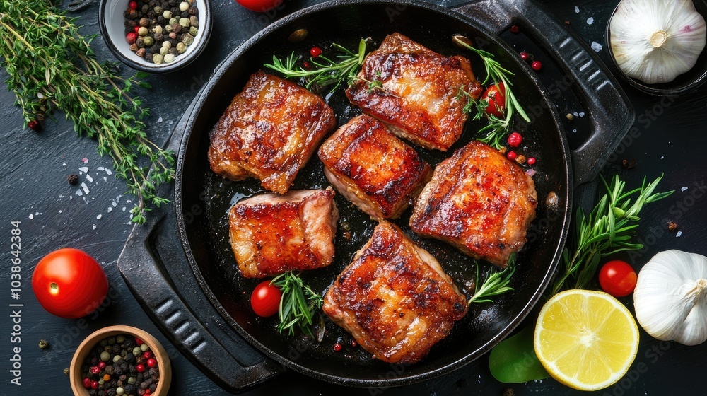 Savory Cooked Meat with Herbs and Vegetables