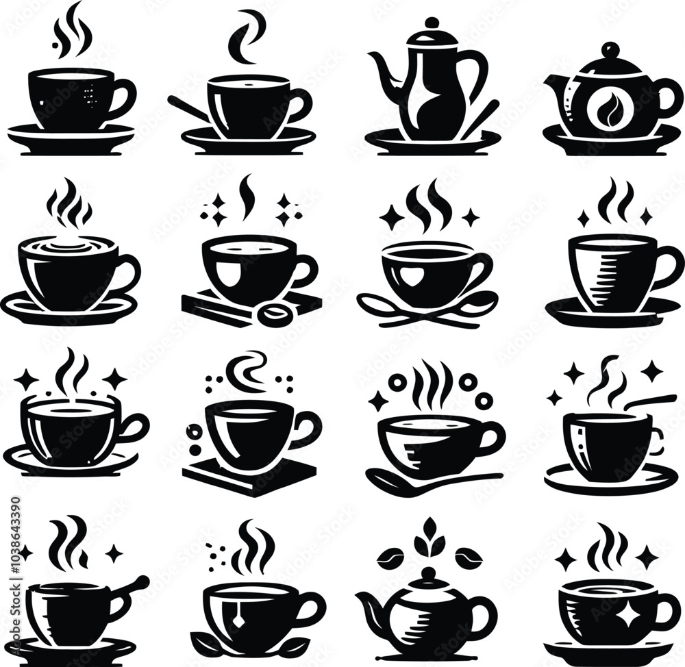 set of coffee cups silhouette illustration set of coffee cups silhouette illustration