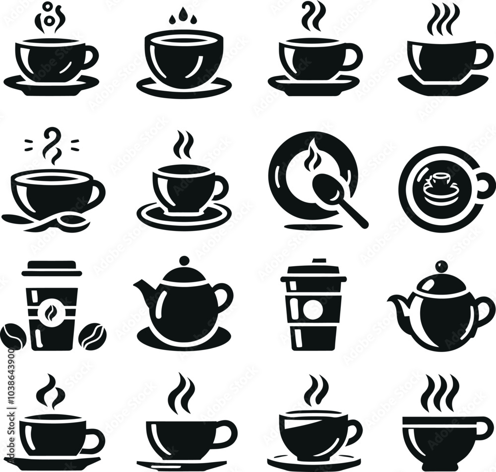set of coffee cups silhouette illustration set of coffee cups silhouette illustration