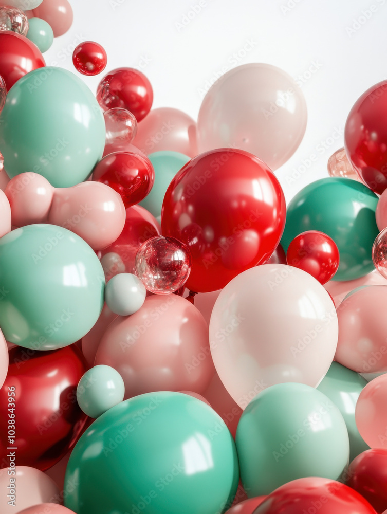 A vibrant arrangement of colorful balloons in shades of red, green, and pink, creating a festive and playful atmosphere. A vibrant arrangement of colorful balloons in shades of red, green, and pink, creating a festive and playful atmosphere.