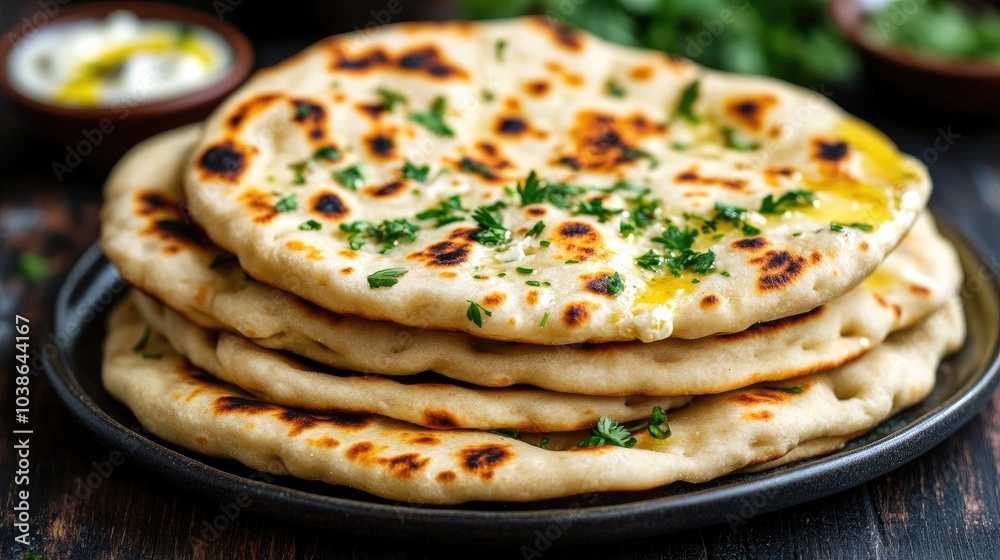 Freshly Baked Flatbreads with Herbs and Oil Freshly Baked Flatbreads with Herbs and Oil