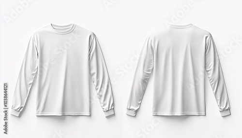 Front and back view dual mockup showcasing a long sleeve shirt, perfect for presenting designs on a blank clothes mockup template. Ideal for fashion designers and apparel marketing. photo