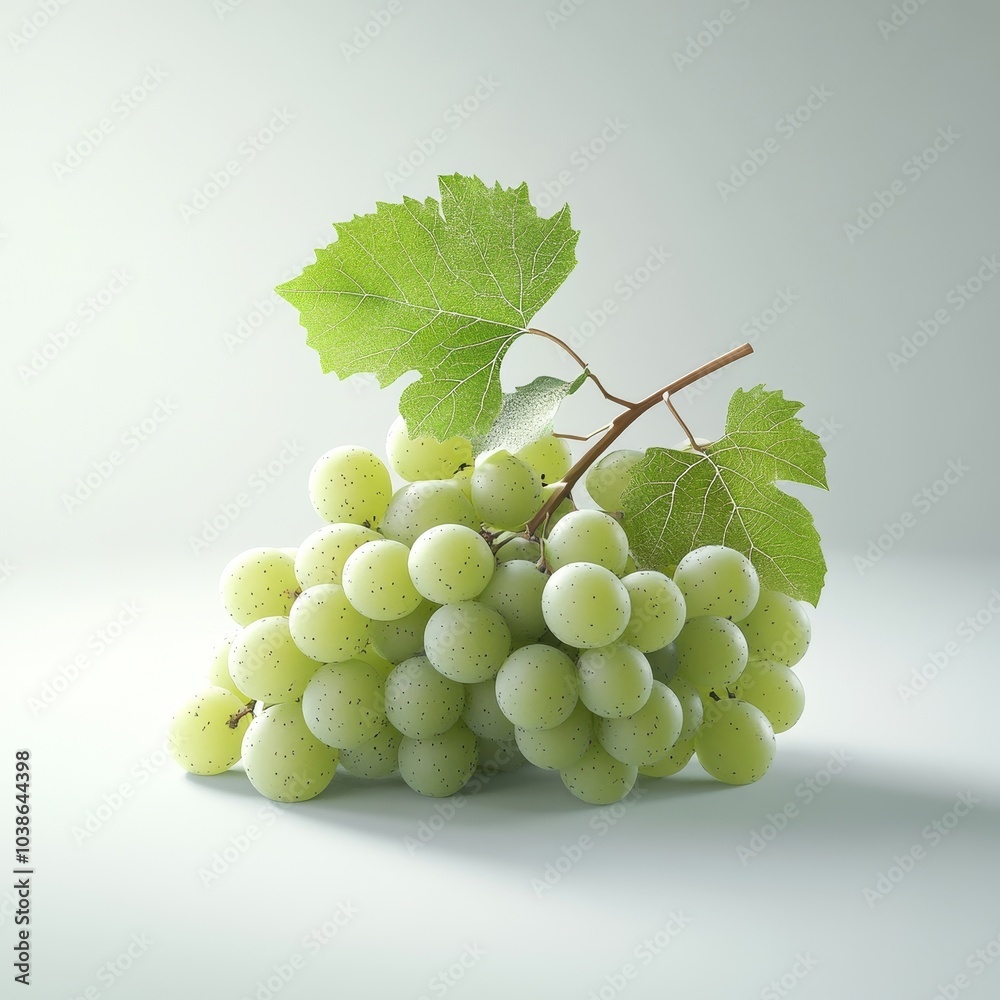 Obraz premium Fresh green grapes, vibrant and juicy, displayed in a detailed 3D illustration, perfect for culinary and health-related themes
