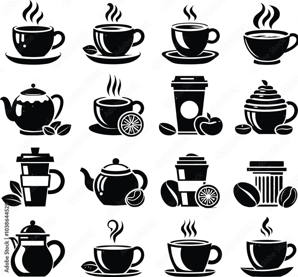 set of coffee cups silhouette illustration set of coffee cups silhouette illustration
