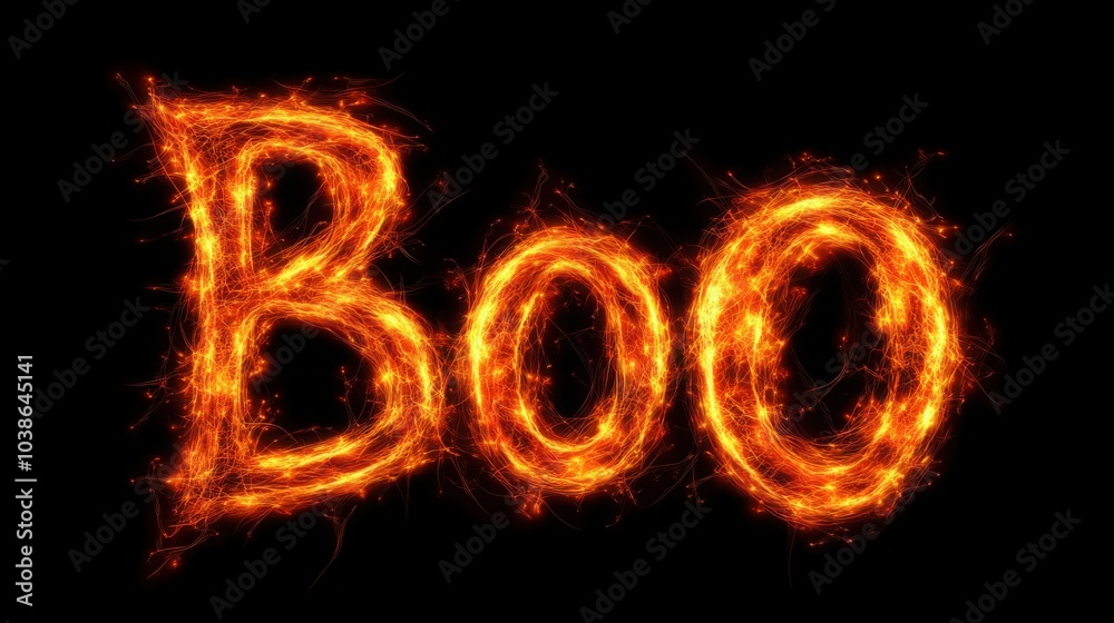 Spooky Glowing Text of Boo with Ghost Silhouette Spooky Glowing Text of Boo with Ghost Silhouette