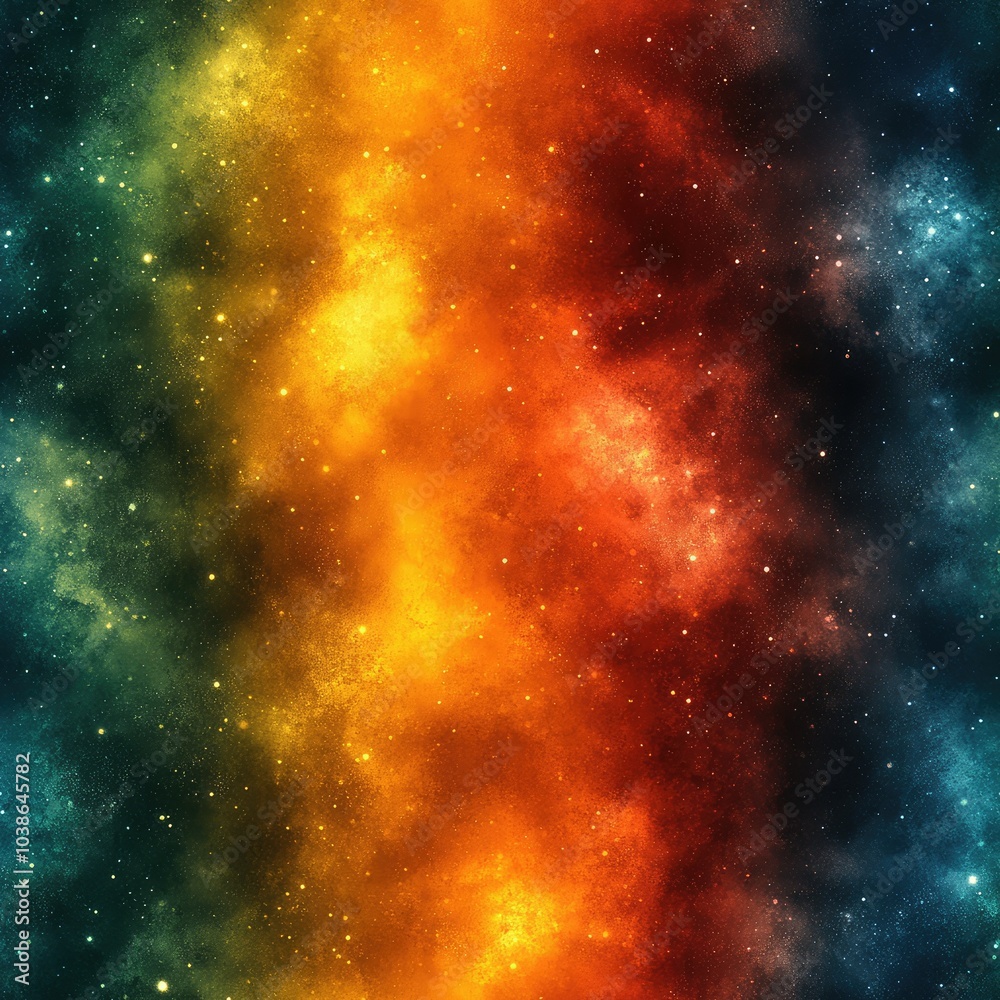 Naklejka premium Cosmic background featuring a seamless pattern of vibrant nebula clouds and a starry night sky