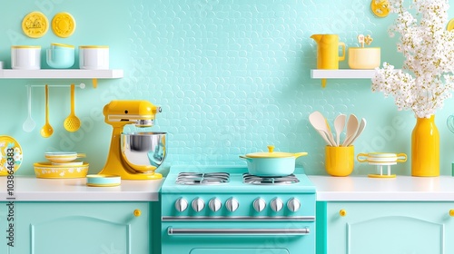 Wallpaper Mural A lively kitchen scene featuring colorful illustrations of house objects, including a quirky stove, bright utensils, and cheerful decor, all working together to create a vibrant culinary space. Torontodigital.ca