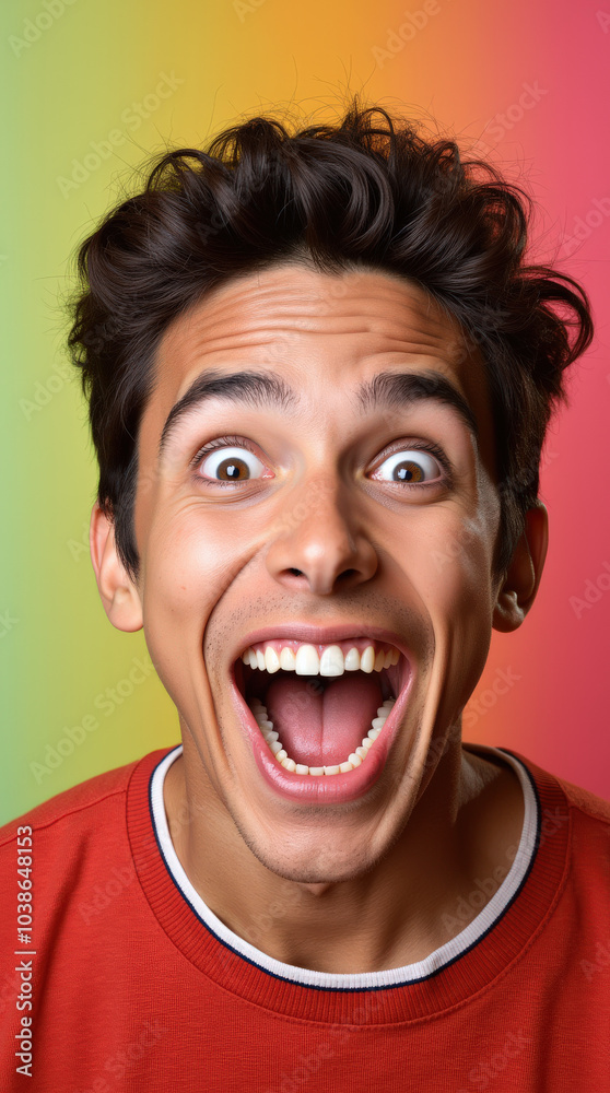 Vibrant Portrait of Excited Diverse Individual Expressing Joy and Enthusiasm - Colorful Background for Social Media Vibrant Portrait of Excited Diverse Individual Expressing Joy and Enthusiasm - Colorful Background for Social Media