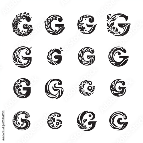 Set of stylish floral G letter logo icons, decorative and elegant flower-shaped G monograms for modern branding, fashion boutique, beauty and lifestyle

