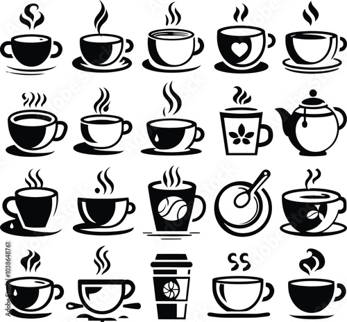 Wallpaper Mural set of coffee cups silhouette illustration Torontodigital.ca