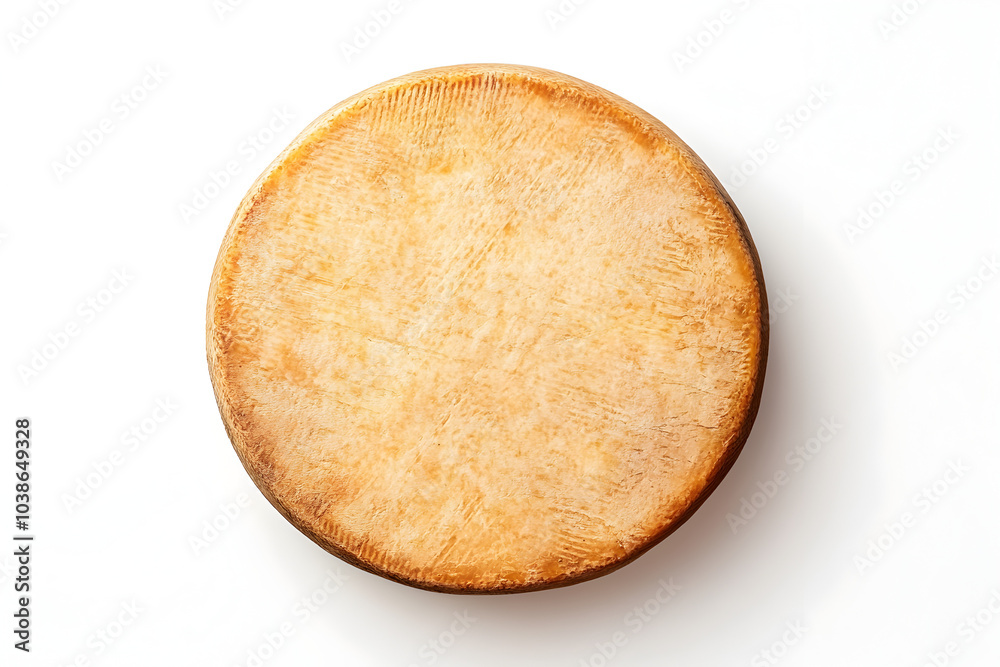 Top View of Aged Cheese Wheel with Natural Rind