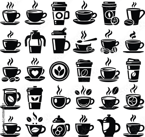 Wallpaper Mural set of coffee cups silhouette illustration Torontodigital.ca