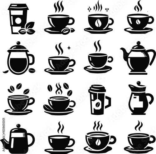 Wallpaper Mural set of coffee cups silhouette illustration Torontodigital.ca