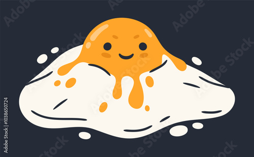 Egg mascot with humorous face. Fried eggs funny character, cute fried eggs emoji flat vector illustration. Comic chicken eggs for breakfast