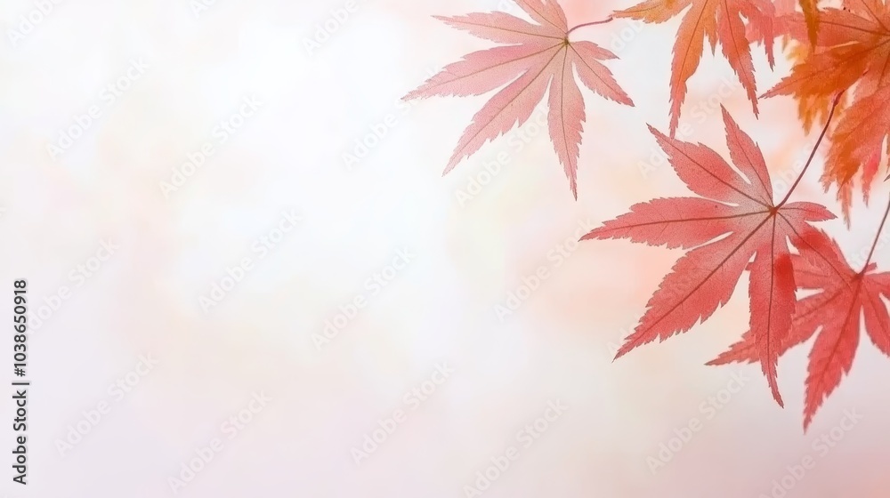 Delicate red maple leaves against a soft, pale background, creating a serene and calming autumn atmosphere. Delicate red maple leaves against a soft, pale background, creating a serene and calming autumn atmosphere.