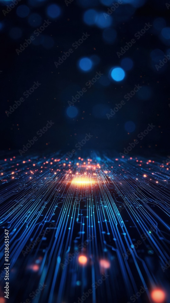 Obraz premium Abstract digital background with glowing blue lights and lines.