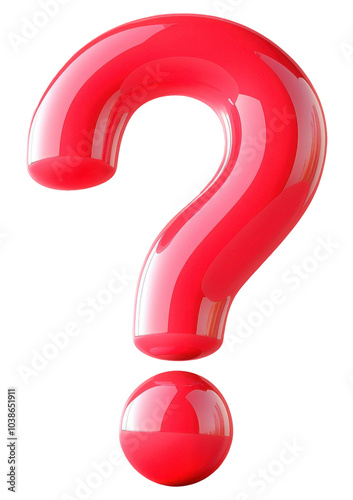 PNG 3D red question mark sculpture, isolate on white background