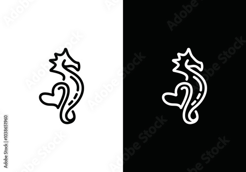 seahorse protector and lover logo design. seahorse design isolated in black and white background