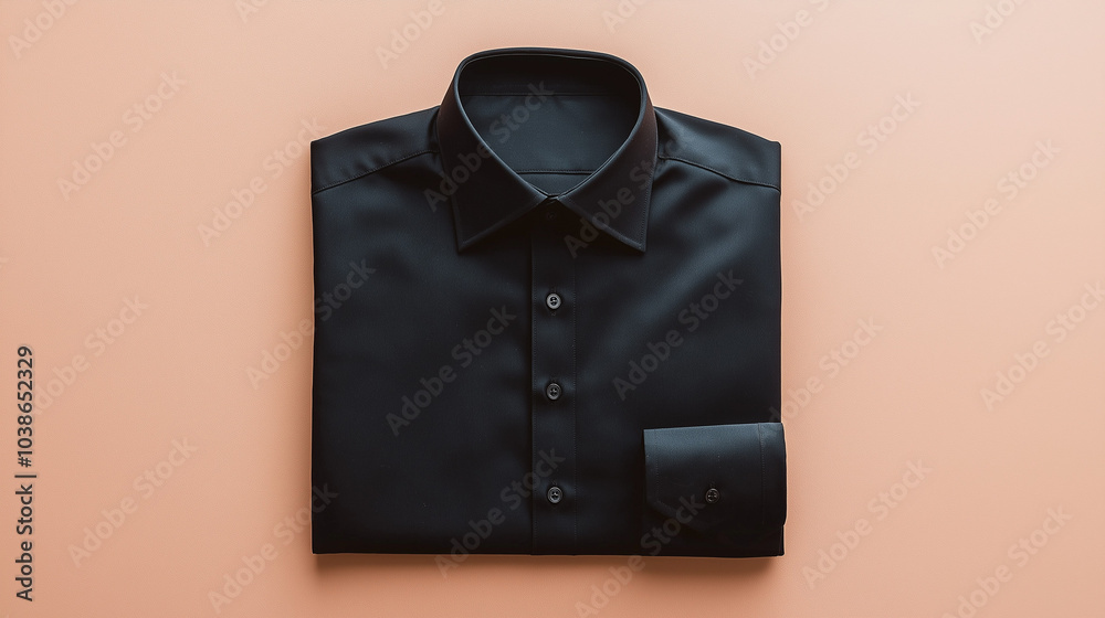 a black long-sleeve dress shirt laid flat against a plain background. The shirt features a classic collar and buttons down the front, suggesting a formal or business-casual style a black long-sleeve dress shirt laid flat against a plain background. The shirt features a classic collar and buttons down the front, suggesting a formal or business-casual style