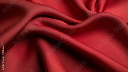 luxurious red satin fabric, elegantly draped and folded in soft waves. The rich texture and deep color convey a sense of opulence and sensuality, creating a striking visual effect