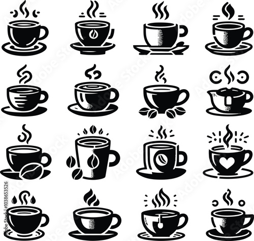 set of coffee cups silhouette illustration