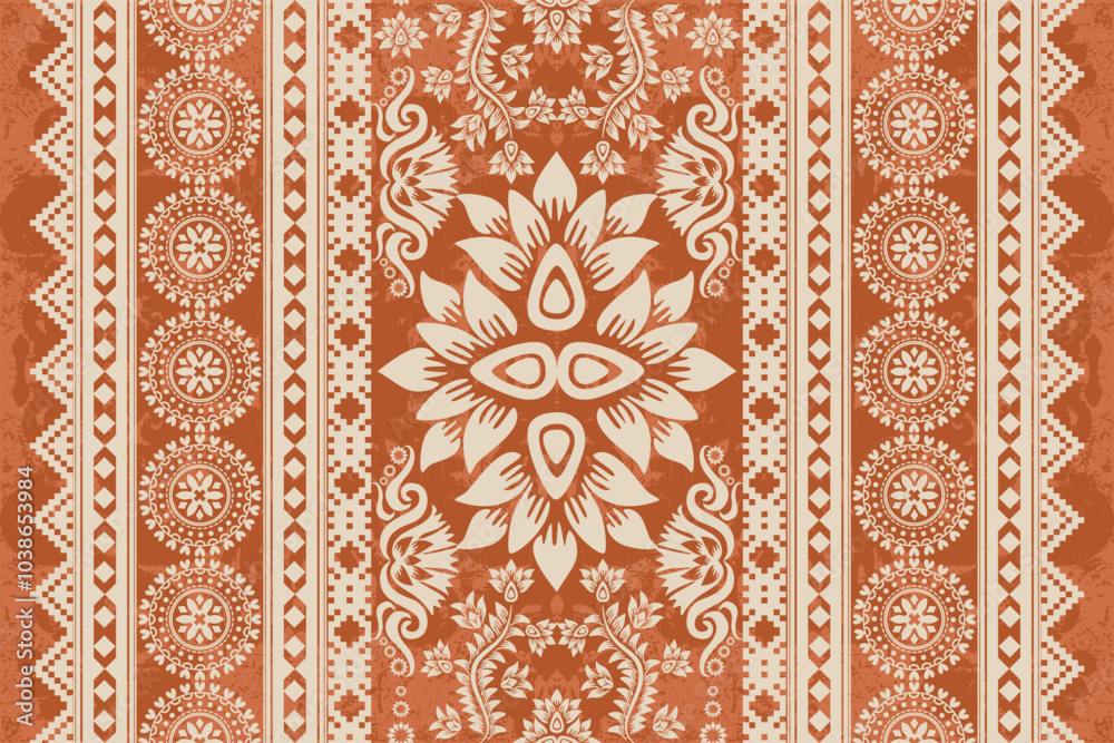 Ethnic oriental pattern traditional.Saree Sarong Motifs Ikat floral embroidery Seamless damask wallpaper pattern. Vintage background abstract design for texture, fabric, clothing, wrapping, decoration