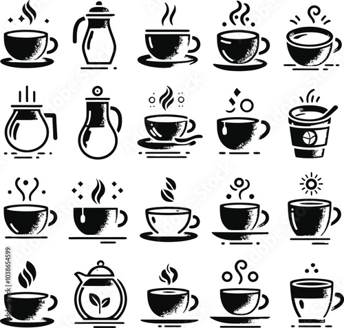 set of coffee cups silhouette illustration