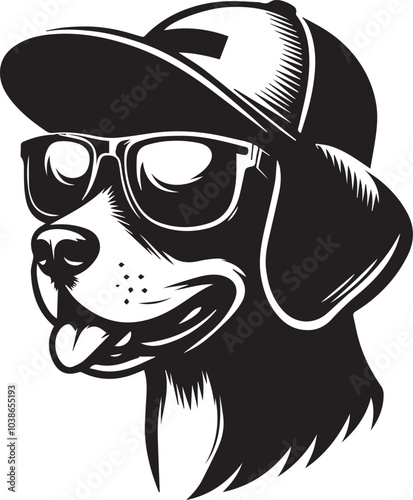 Dog sunglasses and a cap black silhouette vector design