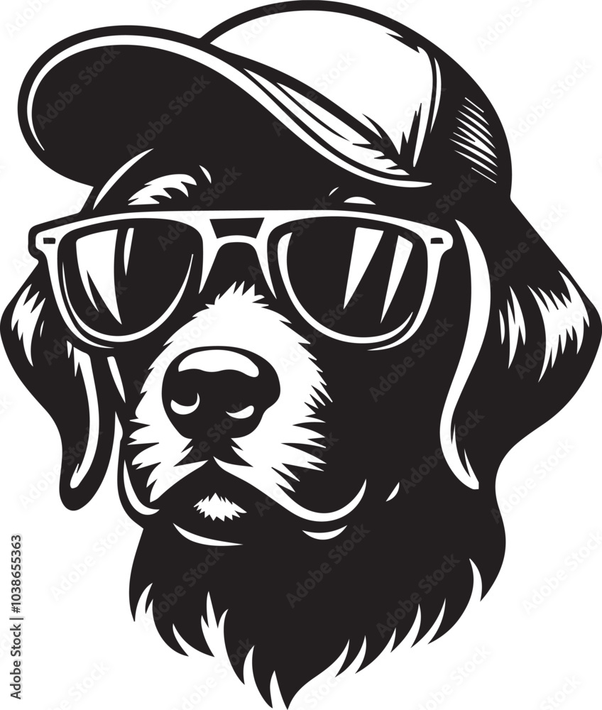 Obraz premium Dog sunglasses and a cap black silhouette vector design