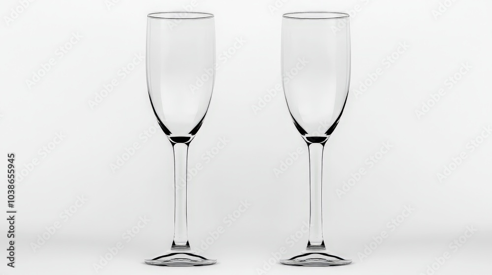 Elegant Crystal Champagne Glasses Against White Background Elegant Crystal Champagne Glasses Against White Background