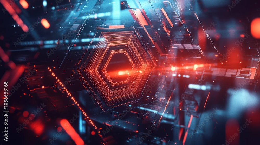 Abstract digital hexagon banner with a sleek, tech-inspired design and geometric shapes. Abstract digital hexagon banner with a sleek, tech-inspired design and geometric shapes.