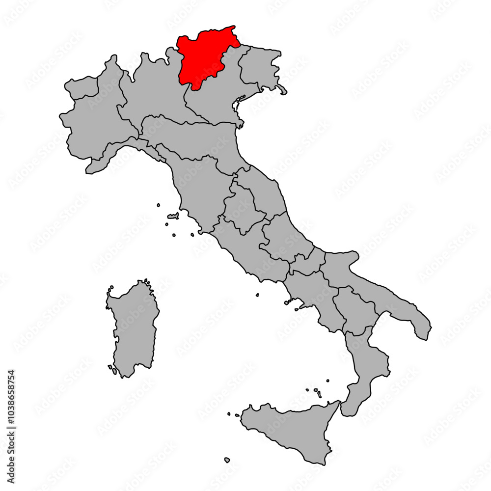 Italy map of Trentino Alto Adige symbol shape, travel web flat concept icon web vector illustration