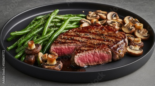 Grilled Steak with Green Beans and Mushrooms