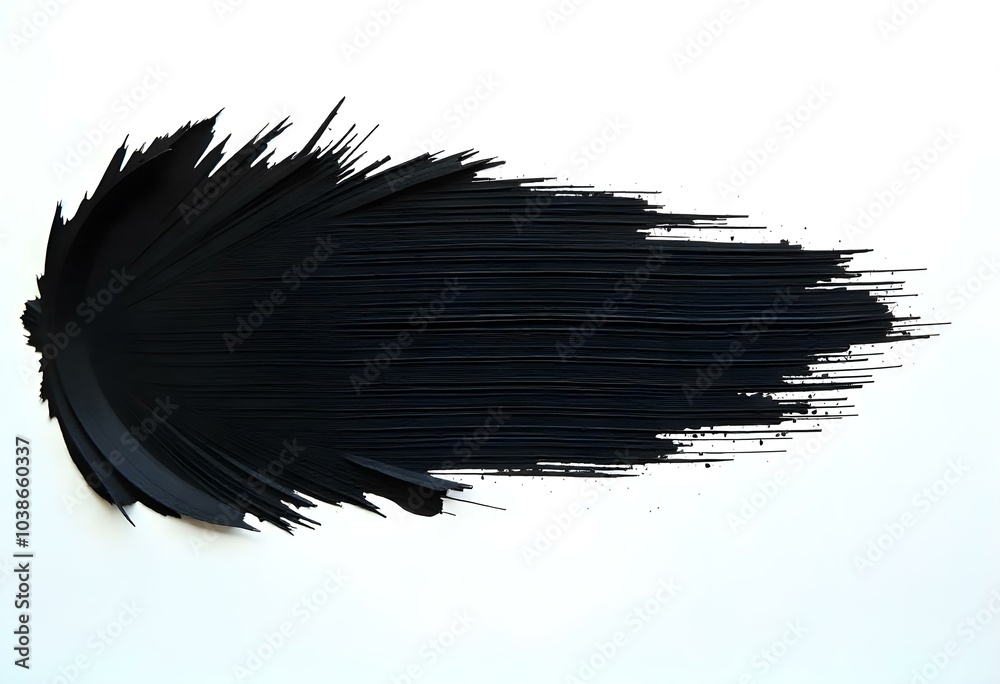 a jagged black brush stroke on a white canvas, creating a rugged appearance with sharp angles and contrasting depth create with ai