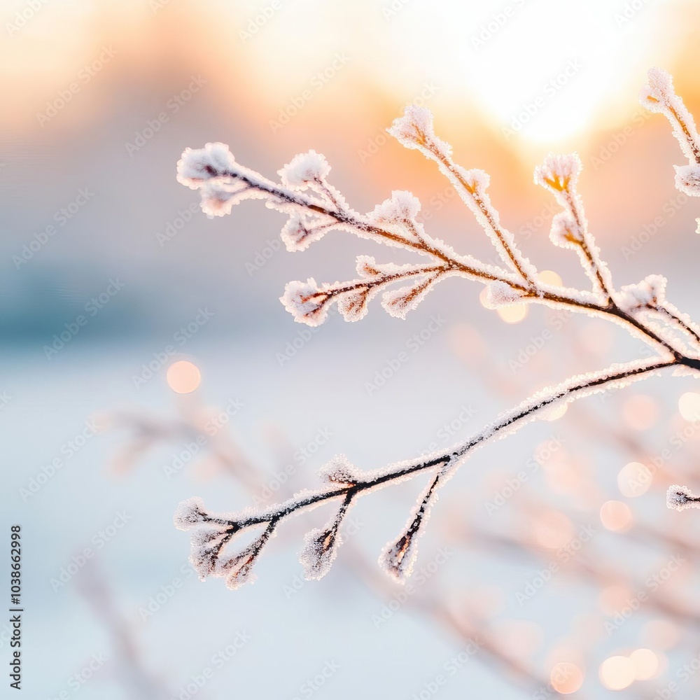 Frosty branches creating intricate patterns in the winter sunlight Frosty branches creating intricate patterns in the winter sunlight