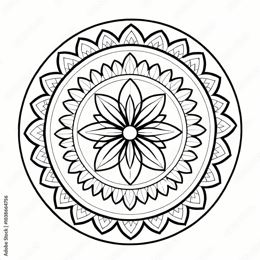 Mandala Featuring Simple Geometric Shapes with Clear, Bold Lines coloring page Mandala Featuring Simple Geometric Shapes with Clear, Bold Lines coloring page