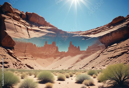 a photo of desert with a big rock generative AI