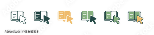 arrow pointing an open book icon set digital library read education dictionary vector online course reading media business signs illustration for web and app