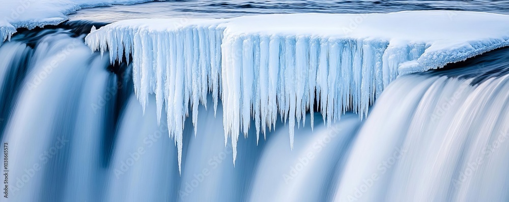 Icicles forming on a frozen waterfall, winter s natural beauty Icicles forming on a frozen waterfall, winter s natural beauty