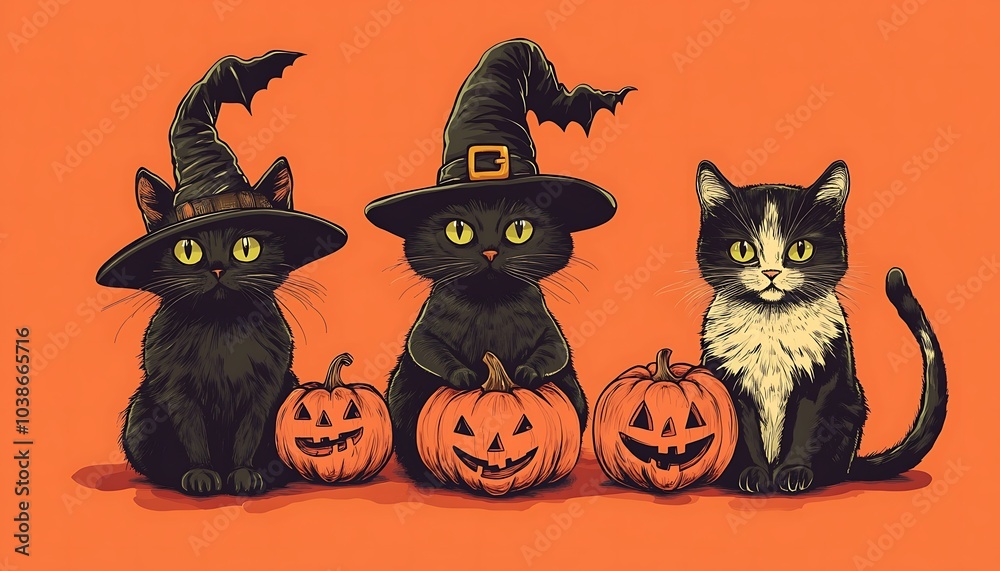 Cat with Halloween Decorations Vector Design Cat with Halloween Decorations Vector Design